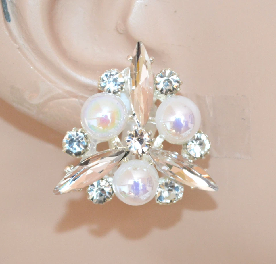 Orecchini clips donna argento cristalli pietre bianche strass lobo bottone UNW36 - Immagine 1 di 1