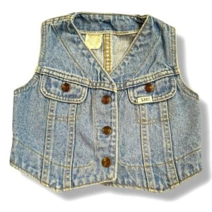 KIDS Vintage Lee Jean Vest Snap Front Made in USA 100% Cotton Cowboy Medium 5/6 - Picture 1 of 6