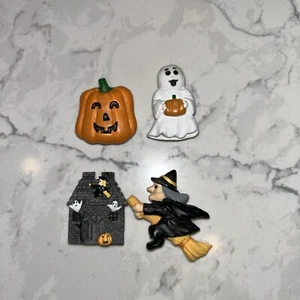 Set Of 4 Halloween Button Covers, Hinged, Pumpkin, Ghost Witch, Haunted House - Picture 1 of 2