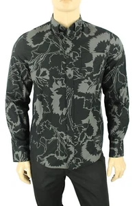 NUOVA CAMICIA YOKOHAMA SLIM FIT FLOREALE NERO GRIGIO POPELINE STRACCIO E OSSO L $275 - Foto 1 di 6
