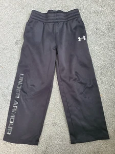Boy's Under Armour Black Athletic Pull On Pants Logo Leg Pockets Size 5 - Picture 1 of 3