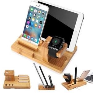 Bamboo Multiple USB Charging Station for Phones Tablets Watches Organizer Dock - Picture 1 of 9