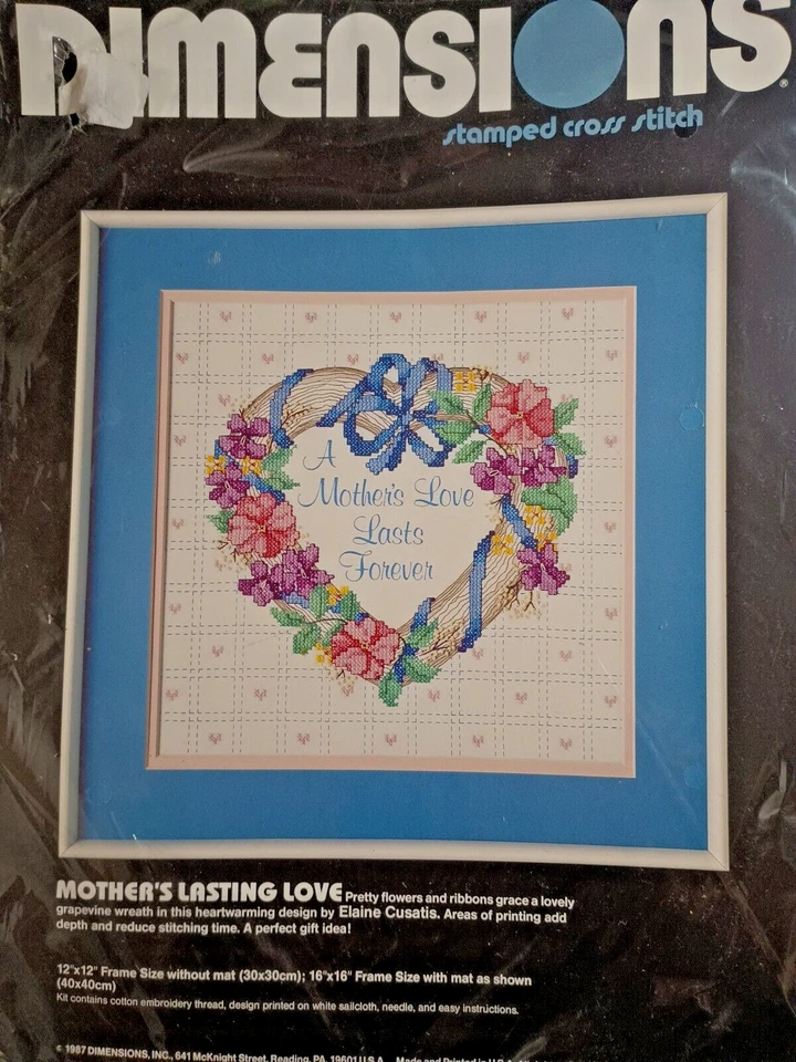 Dimensions Stamped Cross Stitch Mother's Lasting Love 12x12 #3072 Flowers Wreath