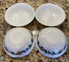 4 - Arcopal France Christmas Bowls Red Ribbon Holly and Berries 6 1/4"