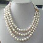 Triple Strands 8-9mm Real White Freshwater Pearl Necklace 18-20"