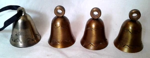Vintage Set of 4 Small Engraved Brass Bell Christmas Ornaments - Picture 1 of 11