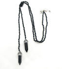 Charming Charlie Black Onyx Beaded 24" Women Jewelry Silver Pendant Necklace