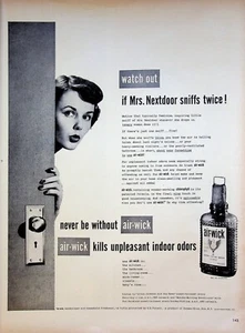 1949 Air-Wick Print Ad 1940s Kills Odors Fresh Scent Mrs. Nextdoor Sniffs Twice - Picture 1 of 1
