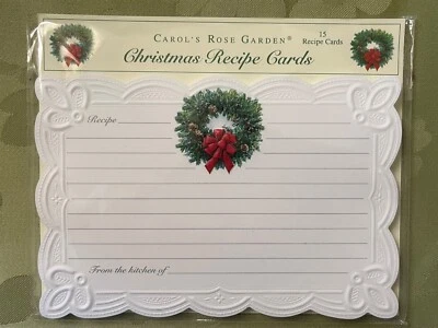 Carol Wilson Carol's Rose Garden Embossed Christmas Wreath 4”x 6" Recipie Cards - Image 1 of 3