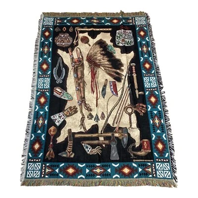 Manta con flecos de tapiz tribal nativo americano Goodwin Weavers EE. UU. Occidental Foto 1 de 4