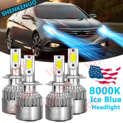 4 件 H7 8000K 冰蓝色组合车头灯 LED 灯泡 - 适用于现代索纳塔 2011-2014 — 第 1/4 张图片