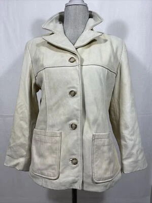 Chaqueta De Colección Para Mujer Talla M Ann Taylor Cuero Genuino Marfil *Ligera decoloración Foto 1 de 4