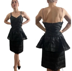 Gorgeous Black Vintage Dress with Peplum Detail & Spaghetti Straps, Small - Picture 1 of 7
