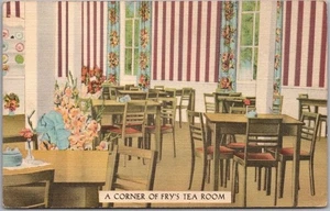 CEDARVILLE, Illinois Postcard "A Corner of FRY'S TEA ROOM" Restaurant LINEN 1947 - Picture 1 of 2