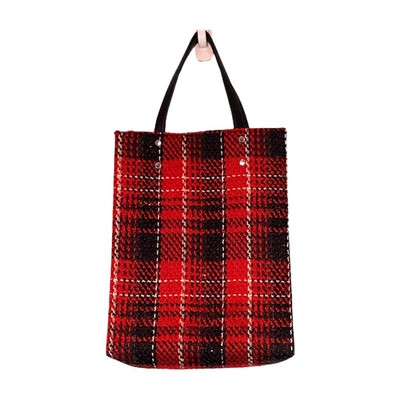 Bolso de Mano Core Life Lord & Taylor Doble Cara Tartán Cuadros Bolsillo Rojo Negro Tweed Kn Foto 1 de 4