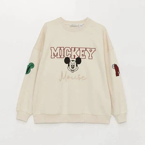Disney Mickey Mouse Creme Pullover Rundhals Pulli mit Patches Oversize M/L - Bild 1 von 10