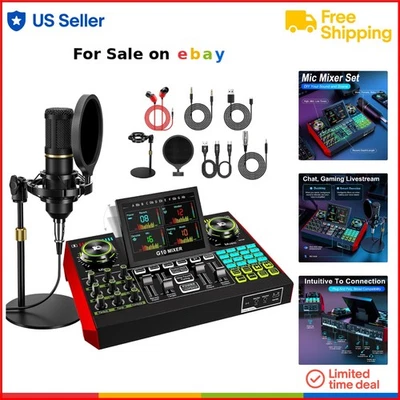 Podcast Microphone Bundle with Sound Card Mixer for Streaming, Recording - Image 1 of 4