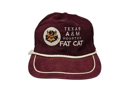 De colección Texas A&M Aggies Houston Fat Cat Pana Sombrero Gorra Correa Cuerda Granate Foto 1 de 4