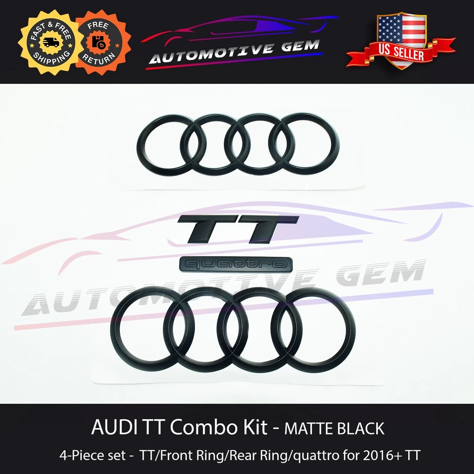 NUEVO AUDI TT Capucha Maletero Anillo Emblema NEGRO MATE S Línea Quattro Logo Insignia Kit 16+ Foto 1 de 2