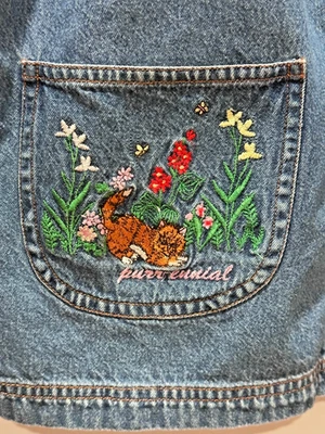 Chaqueta vaquera de colección para mujer camisa bordada floral gatos Cottagecore Grandmacore Foto 1 de 4