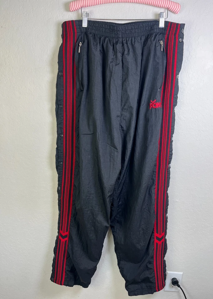 Vintage 80s 90s Pony Tearaway Snap Pant Black Red Striped Track Y2K Hip Hop XXXL - Image 1 of 4