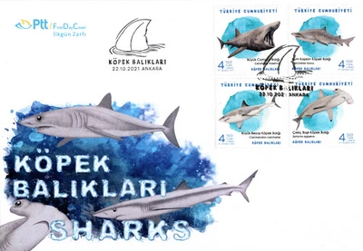 Türkiye 2021 SHARKS,FISHES, SEA LIFE, FOUR STAMP FIRST DAY COVER SCOTT 3773-3776 - Image 1 of 4