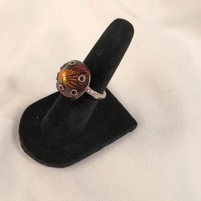 Anillo De Colección Retro Sin Marca Delgado Tono Plateado Talla 4 Esmalte 3D Champiñón Boho Naturaleza  Foto 1 de 4