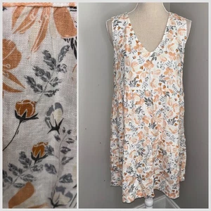 Joie Leinen pfirsich & salbeigrün Blumenmuster V-Ausschnitt Stufen lockere Passform Kleid Gr. Large - Bild 1 von 8