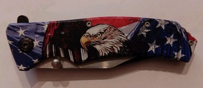 Pure Blades Punisher Eagle USA (Tanto)  Black Blade Folding Knife, Belt Clip - Image 1 of 4