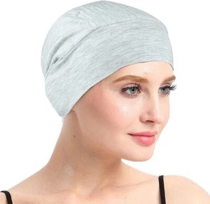 Bamboo Sleep Cap for Hair Loss Home Head Cover One Size, Light Heather Gray - Picture 1 of 2
