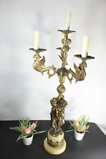 XL Brass onyx marble caryatid graces Dragons cherub putti Table lamp rare 