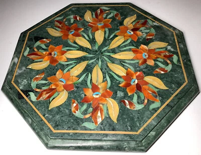 13" green marble Table Top Inlay Pietra Dura Art side coffee Handmade Marquetry - Image 1 of 4