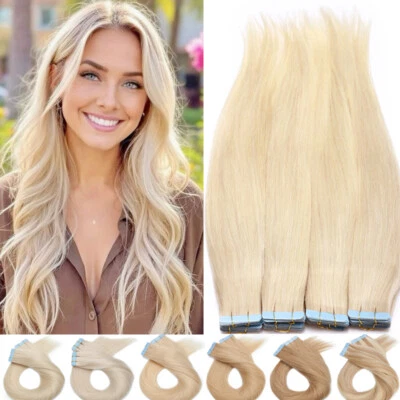 Extensión de cabello humano ruso Remy 100 % grueso cinta 150 g trama cabeza completa 14"-24" Foto 1 de 4