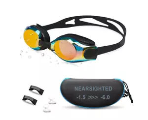 Swim Goggles Nearsighted Shortsighted -2.00 Adjustable Mirrored Leak-Proof - Picture 1 of 6