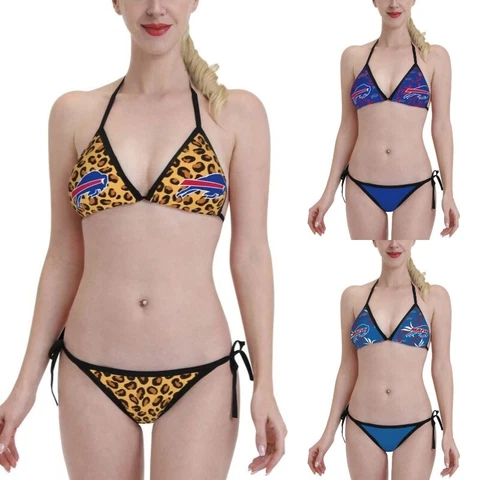 2PCS Buffalo Bills Women's Bikini Lace Up String Bathing Suits Swimsuits Cover