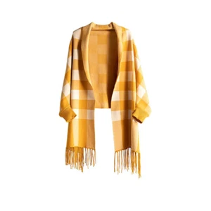 NWT SHIRALEAH Chicago Reeve Yellow Plaid Wrap Shawl - Picture 1 of 6