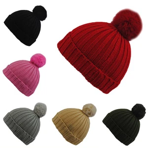 Sombrero gorro de punto recto City Hunter conejo bobble de piel - Imagen 1 de 6