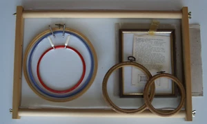 TAPESTRY EMBROIDERY ADJUSTABLE WOODEN WORKING FRAME & HOOPS X 3 FRAMES X 3 - Picture 1 of 11