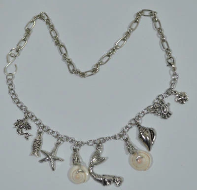 Charm Bracelet Mermaid  Real Shell Starfish Sand Dollar Crab Turtle Nautical  - Image 1 of 4