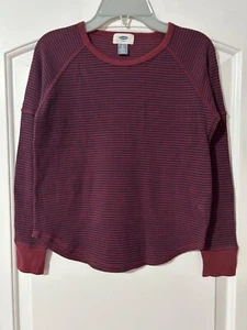 Old Navy Kids Girls M 8 Navy Maroon Stripes Waffle Tee EEUC Fall Back to School - Picture 1 of 4