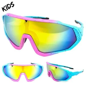 Kids Boys Girls Sports Baseball Cycling Retro Wrap Shield SUN GLASSES Ages 6-12 - Picture 1 of 6