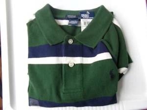 NEW VINTAGE RALPH LAUREN Green Striped POLO Shirt Large Boys 16-18 100% Cotton - Picture 1 of 20