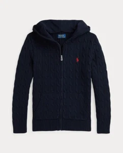 [NEW] Polo Ralph Lauren boys Cable Cotton Hooded Full-Zip Sweater (SZ:L/ NAVY) - Picture 1 of 6