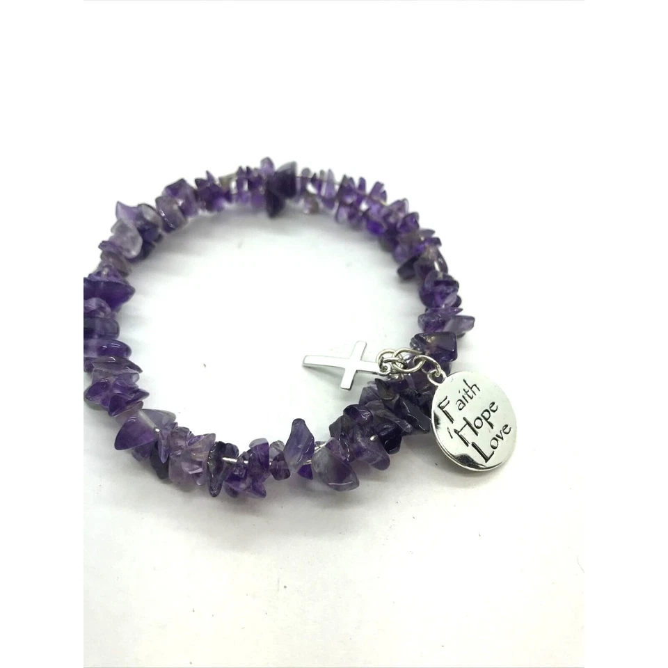 Brazalete Love This Life Fe Cruz Dije Piedra Semipreciosa Envolvente púrpura Foto 1 de 4