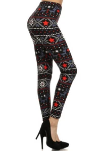 Leggings S-L (2-10) Christmas Reindeer Print Polyester Spandex NEW - Picture 1 of 4