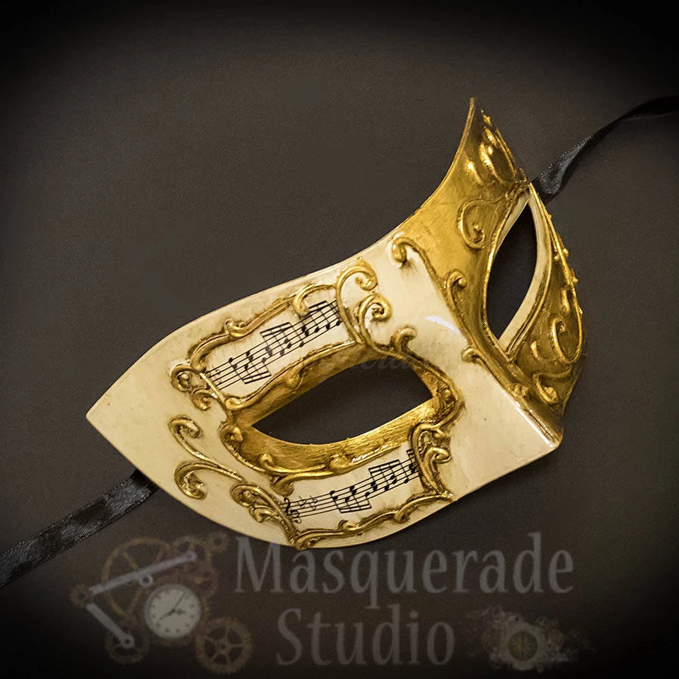 Mens Musical Half Phantom of the Opera Classic Masquerade Ball Mask [White/Gold] - Image 1 of 1