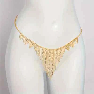 Gold Rhinestone Women's Metal Tassel Waist Body Chain Sexy Bikini Club - Image 1 of 3