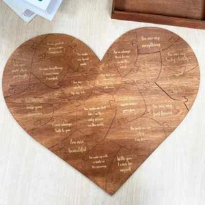 Wooden Heart Puzzle Anniversary White Engraved Messages w/ FREE Gift Box |20 PCS - Picture 1 of 7