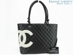 CHANEL Cambon Line Large Tote Bag Shoulder Bag Black White Calf Leather A25169 - Picture 1 of 10
