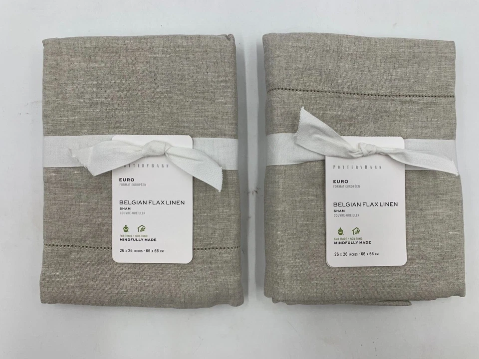 1 Pottery Barn Belgian Flax Linen Hemstitch Natural Pillow Euro Sham 26 X26